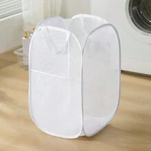 1pc Household Foldable Laundry Basket Sorting & Storage Basket With Clothesline And Blue Color - White - View 8