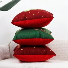 1pc Christmas Deer Pattern Printed Velvet Pillowcase Without Pillow Inner, For Sofa Decoration, 45*45cm - Gold - View 3