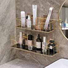 Bathroom Storage Rack Without Drilling, Cosmetics & Toiletries Shelf For Bathroom - black gold - View 2