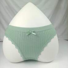 6pcs Mixed Color Women's Underwear, Anti-bacterial Lace Trimmed Bowknot Briefs, Solid Color Triangle Panties For Women - Multicolor - View 6