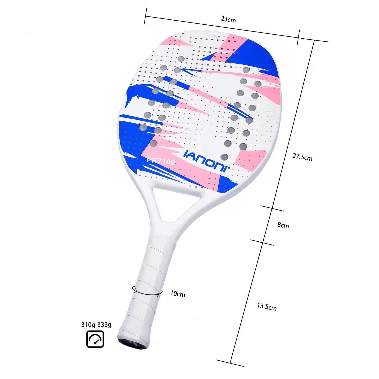 Ianoni Beach Tennis Racket Pr7100 White, Light And Thin, With Carbon ...