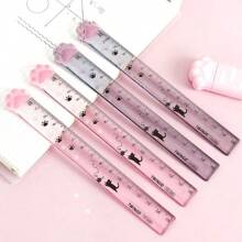 1 pieza Regla linda con diseño de garra de gato de estilo kawaii, herramienta de dibujo adecuada para útiles escolares y de oficina - Rosa - Ver 4