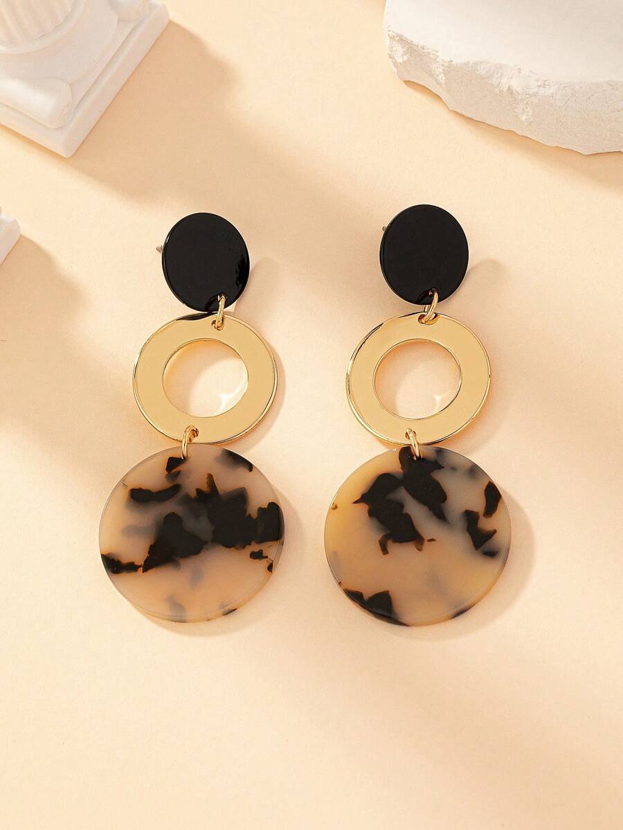 1 pieza Arete exagerado con estampado de leopardo de forma redonda y geométrica al estilo europeo y americano para uso diario de mujeres
