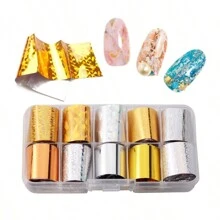 10 捲金銀全像指甲箔貼紙,美甲轉印箔星空貼花,適合 Diy 美甲裝飾