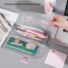 1 件透明壓克力文具盒,扣環設計,適合大容量鋼筆和鉛筆存儲,耐用實用 - 無色 - 查看 3