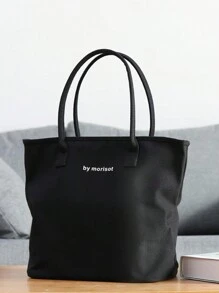 2023 Preppy Simple Tote Bag Lightweight Large Capacity For Men Commute Black Canvas Shoulder Bag Student - Black - View 4