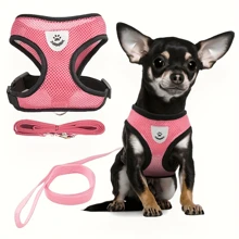 Pet Carrier Backpack And Leash Set, Soft And Breathable Mesh Vest Adjustable For Small Cats And Dogs, Dog Leash Harness For Pet Supplies - Pink - View 2