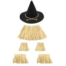 6pcs Scarecrow Costume Set Include Raffia Scarecrow Straw Kit, Scarecrow Hat for Party Accessory - Multicolor - View 1