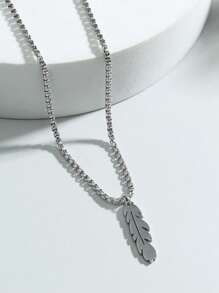 1pc Feather Pendant Necklace For Men - Black - View 9