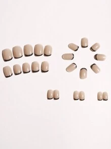 法式風格日系款中性假指甲，杏仁形壓克力假指甲，額外超短款假指甲，美甲用品假指甲藝術短指甲凝膠貼紙美甲套裝，適用於送禮物提供男女童裝扮配件，附1個迷你指甲銼和1張膠貼片 - 彩色 - 查看 2
