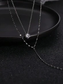 1pc High-end Niche Long Y-shaped Double-layer Tassel & Rhinestone Decor Necklace For Women - Silver - View 4