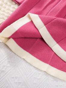 Young Girl 2pcs/Set Simple Chic Leisure Diamond Checks Cardigan And Skirt Suit For Autumn And Winter - Red - View 8