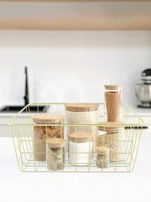 1 件装金属丝储物篮，玫瑰金金属丝篮带手柄，适用于厨房、餐具室、衣柜、洗衣房、橱柜、车库的食品储藏室