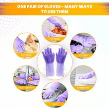 1對洗碗手套,可重複使用的矽膠洗碗手套,適用於廚房和浴室清潔,寵物毛髮護理,汽車洗滌(紫色)