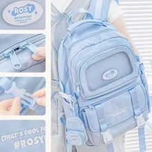 Rosyposy 1 Pieza Mochila Con Gran Capacidad Y Diseño De Estampado De Letras - Azul - Ver 3