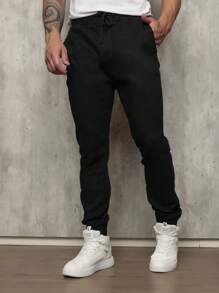Calça jogger masculina perna com punho elastico na cintura - Preto - Visão 1