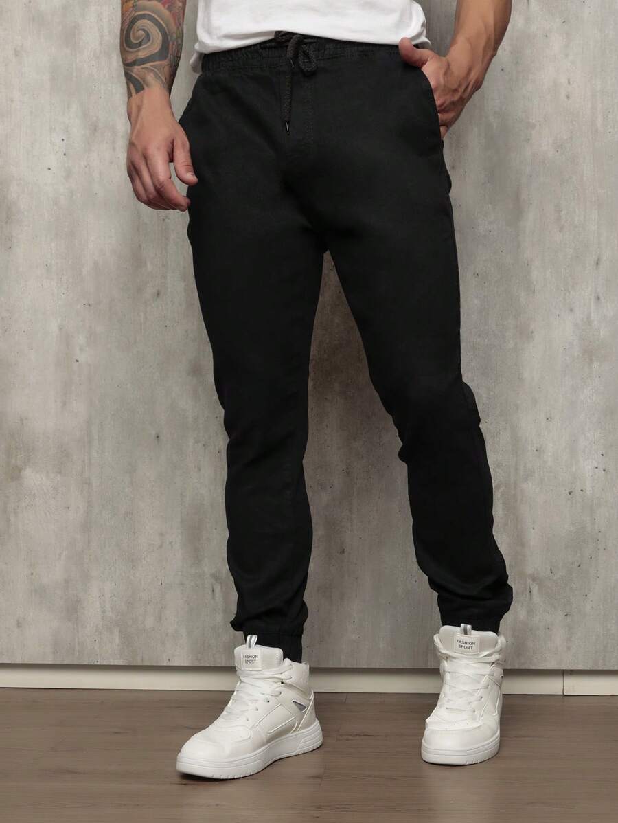 Calça jogger masculina perna com punho elastico na cintura - Preto - Visão 1