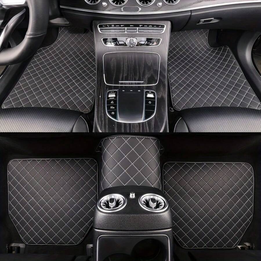 5pcs Waterproof Pu Car Floor Mats, Full Set Front And Rear Carpets For