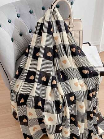 2024 新款時尚女士心型格紋印花圍巾,流蘇長披肩圍巾