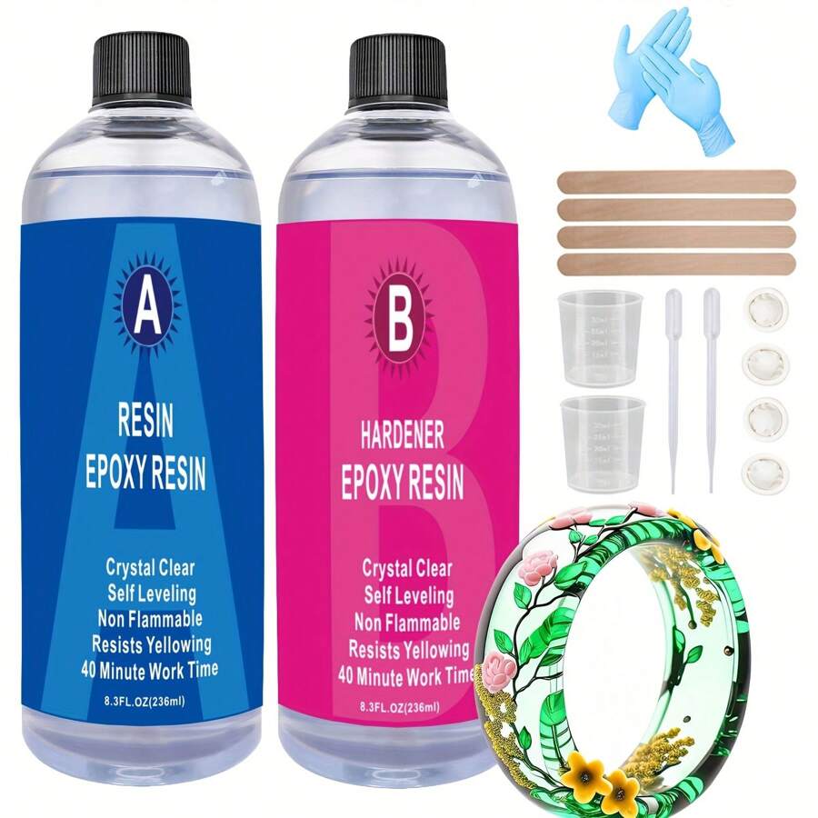 472ml 1:1 环氧树脂套装，AB 胶，适用于 DIY 珠宝、工艺品、透明硬质铸造树脂固化剂，抗黄变，低气泡 - 472毫升 - 查看 1