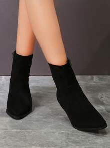 Europäischer Stil Weiche Pu Leder Spitze Schuhe Stiefeletten Für Frauen, Retro Mattierte Oberfläche Chunky Absatz Stiefeletten Herbst-winter Kollektion