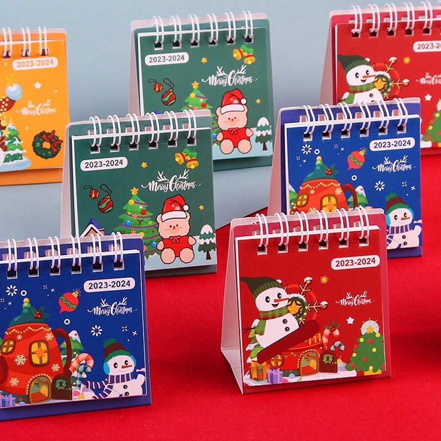 1入組2023-2024卡通聖誕迷你桌曆,可愛的桌面裝飾禮物,適用於學生,聖誕節禮物,非常適合節慶裝飾