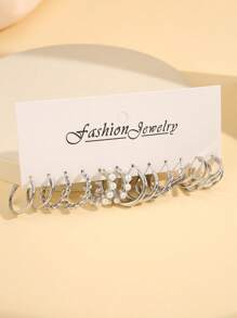 12 Piezas Conjunto De Pendientes Sencillos Con Perlas Artificiales Y Formas Geométricas Metálicas Para Mujeres, Perfecto Para Días Festivos, Citas, Uso Diario O Como Regalo De Obsequio