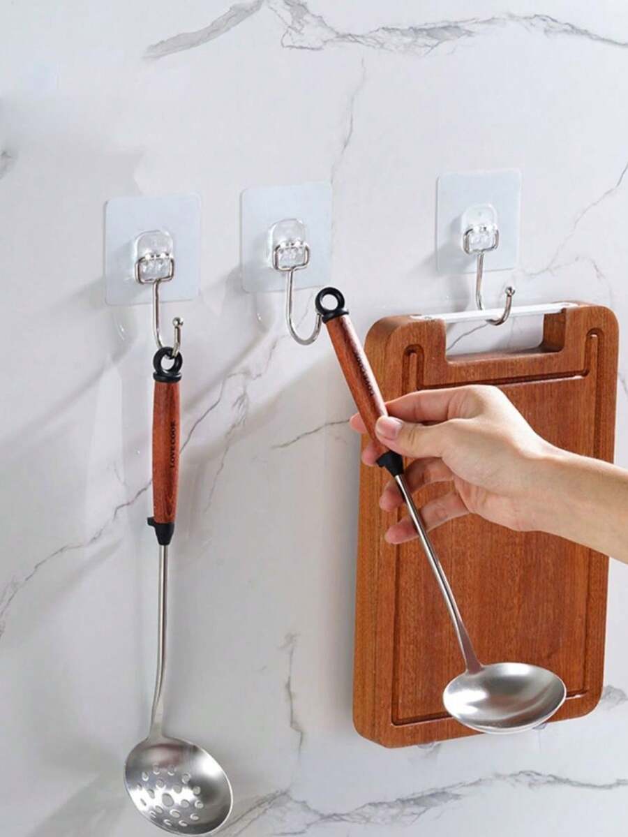 10 cái/bộ Trong suốt Đa dụng Mạnh mẽ Keo dán Móc treo tường - trắng - Xem 1