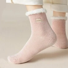 3 đôi tất nữ màu ngẫu nhiên, tất giữ nhiệt ấm áp, tất vải nhung mềm mại dùng cho đồ ngủ & ở nhà, thích hợp cho mùa thu/đông, ấm áp - Nhiều màu - Xem 6