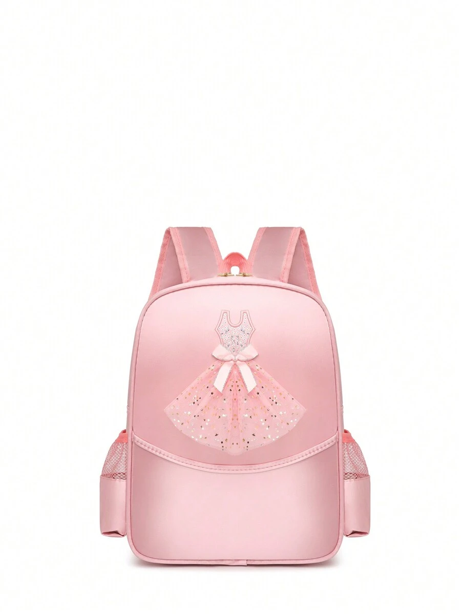 新款兒童輕便舞蹈包帶鞋隔層舞蹈背包芭蕾女孩書包可愛公主舞蹈包男孩女孩 - 粉色 - 查看 1