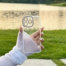 A White Simple Electroplated Lens Frame Fine Hole Frosted Solid Color Mobile Phone Case Compatible With IPhone And Samsung Mobile Phones