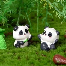 最新款小熊貓微景觀園藝diy景觀配件,可愛的熊貓,竹嫩芽,竹輪,樹脂裝飾品 - 黑色 - 查看 2
