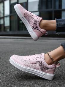 Của phụ nữ Lưới thoáng khí Đáy phẳng Giày thể thao Với Chóp giầy tròn , Lace-up Và In Màu hồng Thiết kế Đối với Giải trí Thể thao - Hồng - Xem 4
