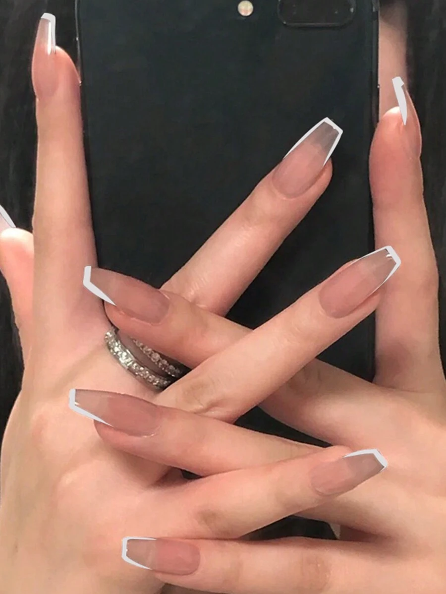 升級您的風格,24入組長梯形美甲增強片,裸色芭蕾美甲可拆式穿戴美甲增強套裝,包括一片果凍膠和一個指甲文件,適用於女性和女孩日常美甲裝扮 - 彩色 - 查看 1