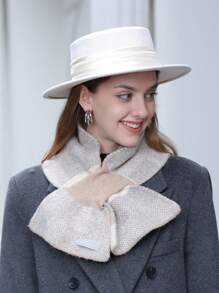 LEAJOURNO. 1 套女式秋冬格子圍巾,交叉針織圍脖,人造領,針織圍巾帽子套裝