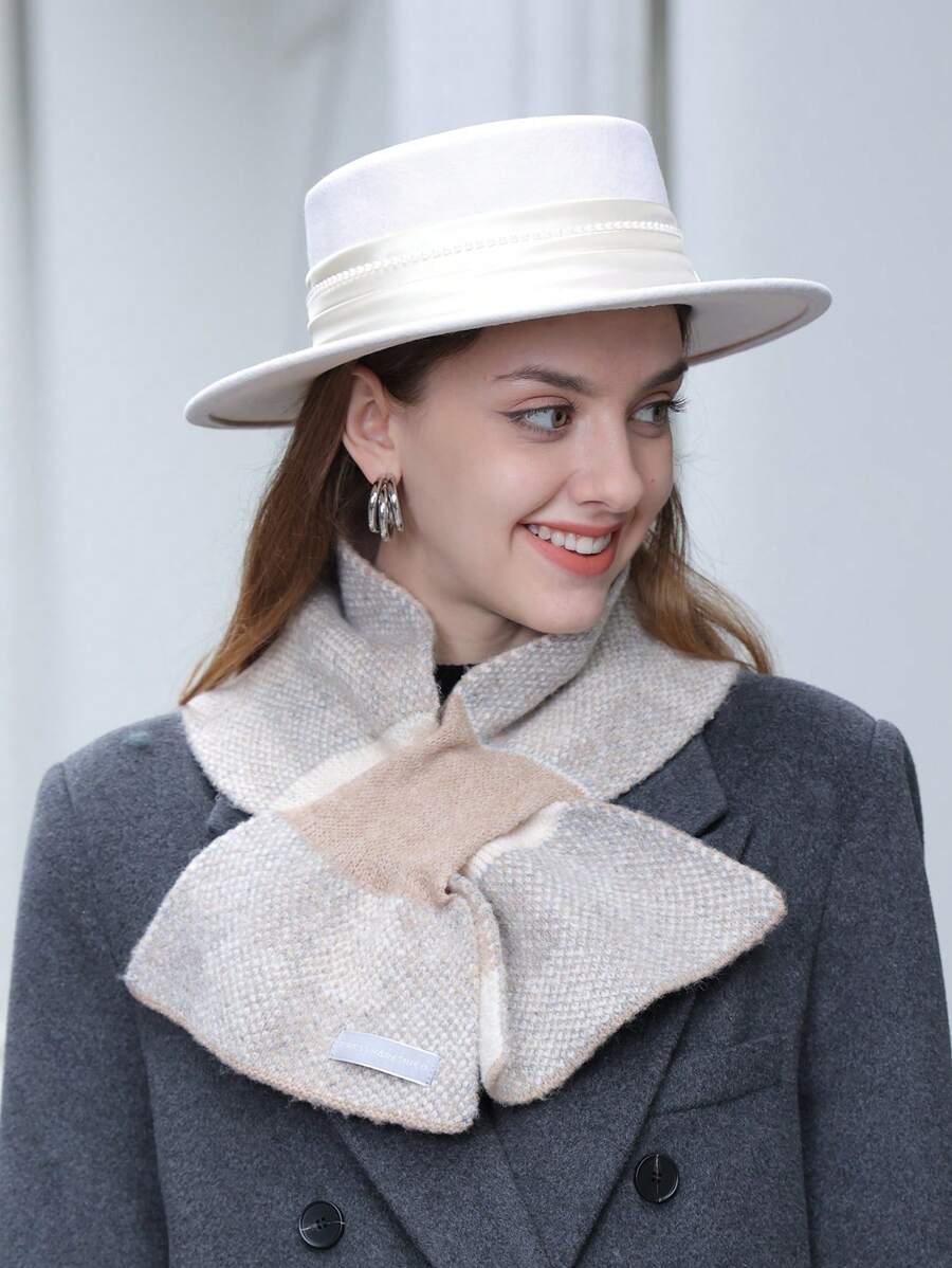 LEAJOURNO. 1 套女式秋冬格子圍巾,交叉針織圍脖,人造領,針織圍巾帽子套裝