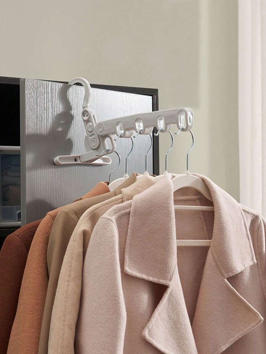 1pc Multi-functional Portable Travel & Hotel Easy-to-use 5-hole Clothes Hook Folding Clothes Drying Rack - White - View 1