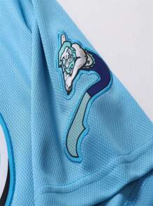 男士棒球球衣襯衫,藍色,紐扣,刺繡運動 T 卹 - 藍色 - 查看 5