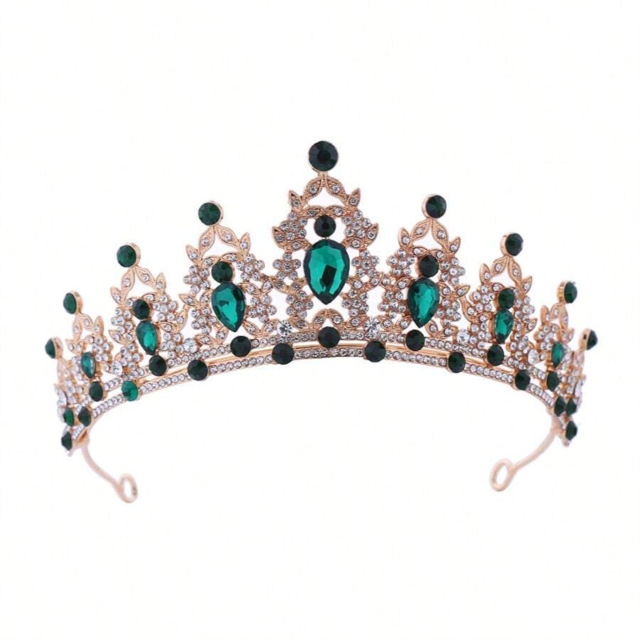 1個婚禮皇冠頭飾,鑲有鑽石的水晶生日皇冠,合金派對頭飾 - 綠色 - 查看 1