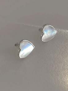 一對純銀 S925 銀復古簡約優雅奢華可愛白貝殼愛心耳環女式女孩時尚時尚耳圈日常生活派對珠寶禮物