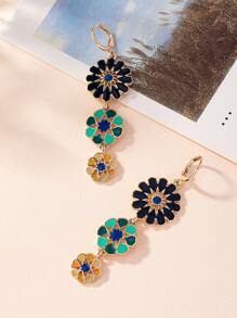 1 Pieza Pendientes De Goteo Largo Con Esmalte De Flores De Estilo Europeo Y Americano Para Uso Diario De Mujeres