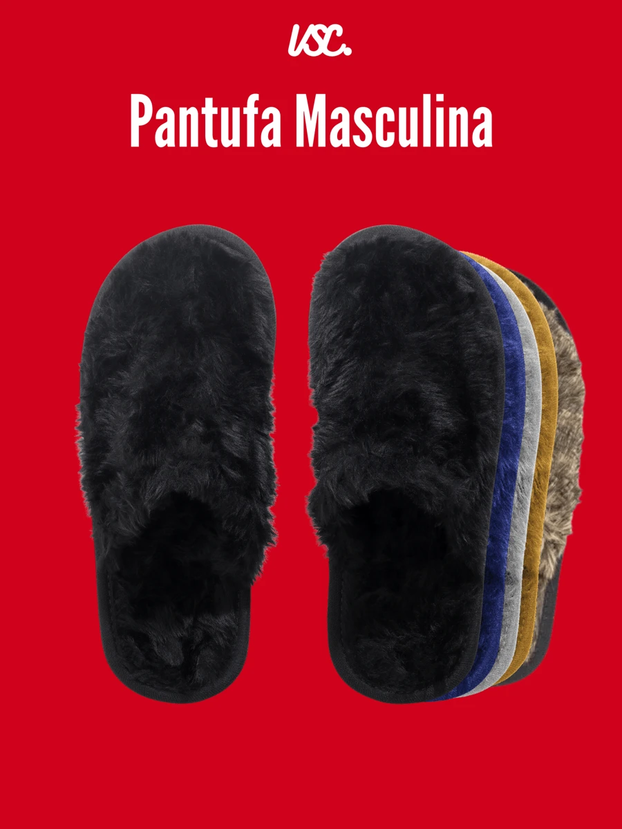 VISCA Pantufa Masculina Adulto Fechada Pelúcia Antiderrapante Chinelo de Quarto