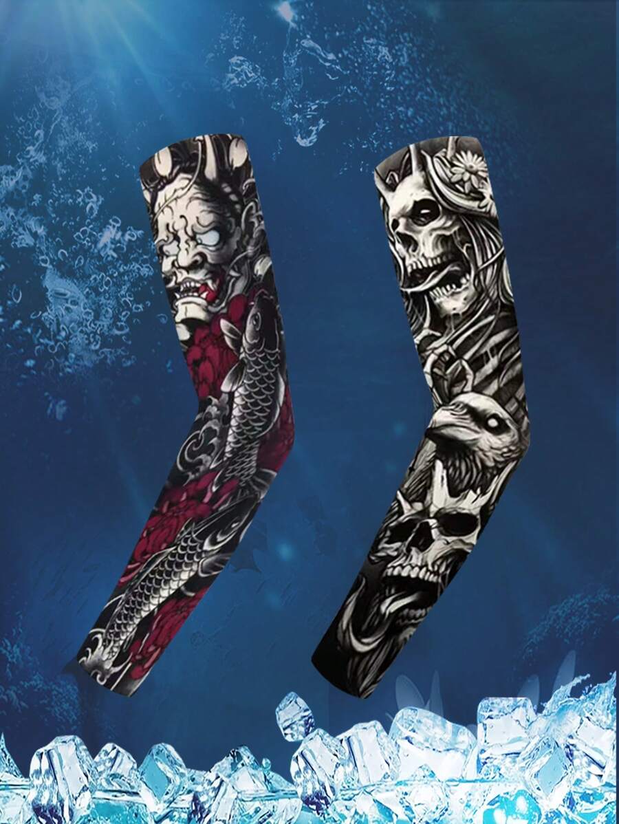 2 Pairs Men's Tattoo Pattern Arm Sleeves For Outdoor Protection And Decoration - Multicolor - View 1