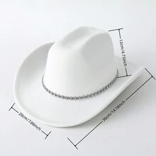 1pc Women's Plain Diamond & Wave Shaped Glitter Decorated Western Cowboy Hat For Traveling, Party, Festival, Riding, Casual Use - White - View 4