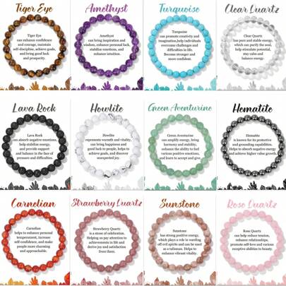 1 قطعة سوار كريستال للنساء والرجال، 8 مم سوار مطرز بالأحجار الكريمة شبه الكريمة، سوار كريستال من الحجر الطبيعي هدية مجوهرات