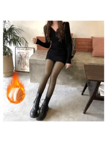 LEGINGS TYPE OF FLUFFY, WARM TIGHTS, THICK TIGHTS - Black - View 2