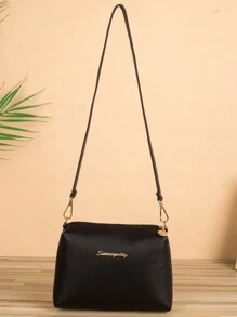 Solid Color Casual Shoulder Bag With Metallic Decorations