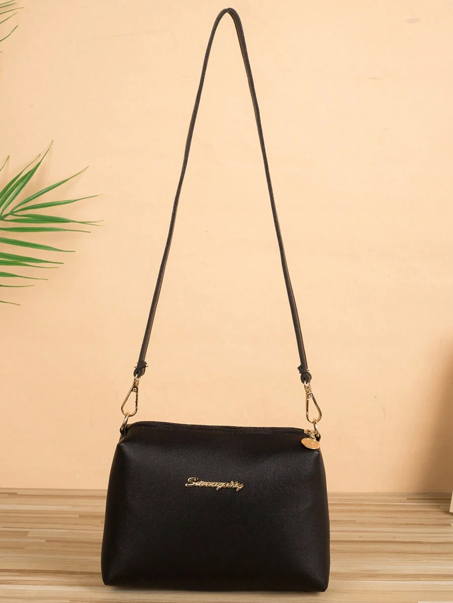 Solid Color Casual Shoulder Bag With Metallic Decorations