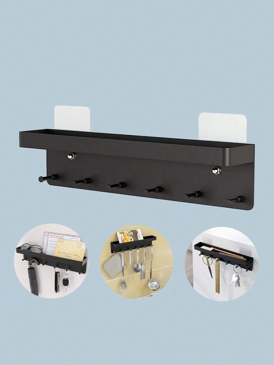 1 Miếng Gắn trên tường Chìa khóa Giá đỡ Với Cái mâm & Móc Cho văn phòng , Đa dụng Móc chìa khóa Hộp đựng Thích hợp Đối với Nhà  & Văn phòng Lưu trữ Sử dụng - màu đen - Xem 1