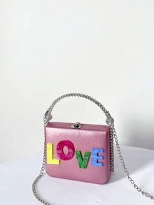 1入鑲有鑽石的手提包,具有心形和字母細節,非常適合晚宴派對 - 紫色 - 查看 8